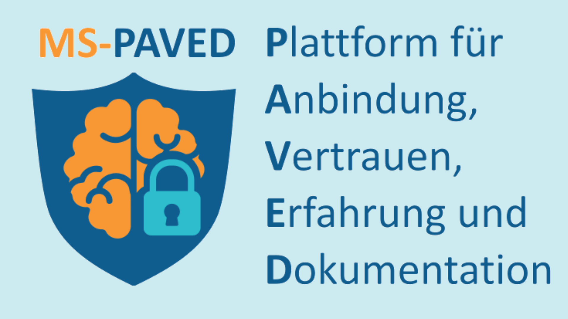 Logo von MS-Paved: ein Wappen, darauf abgebildet ein Gehirn und ein Schloss.